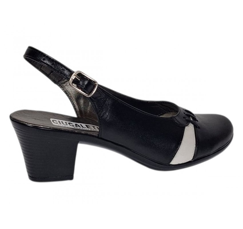 Pantofi dama eleganti decupati negru-alb cu toc – design modern din piele naturala BVS35LA