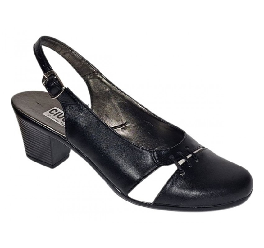Pantofi dama eleganti decupati negru-alb cu toc – design modern din piele naturala BVS35LA