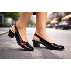 Pantofi dama eleganti decupati negru-rosu cu toc – design modern din piele naturala BVS35LR