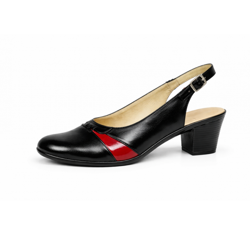 Pantofi dama eleganti decupati negru-rosu cu toc – design modern din piele naturala BVS35LR