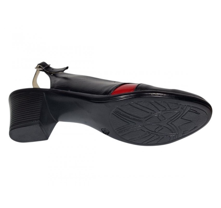 Pantofi dama eleganti decupati negru-rosu cu toc – design modern din piele naturala BVS35LR