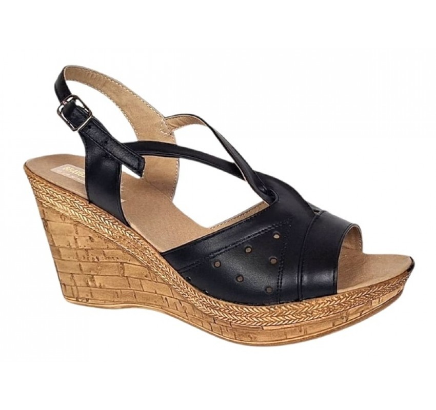 Sandale dama negre din piele naturala cu platforme de 8cm BVS45N