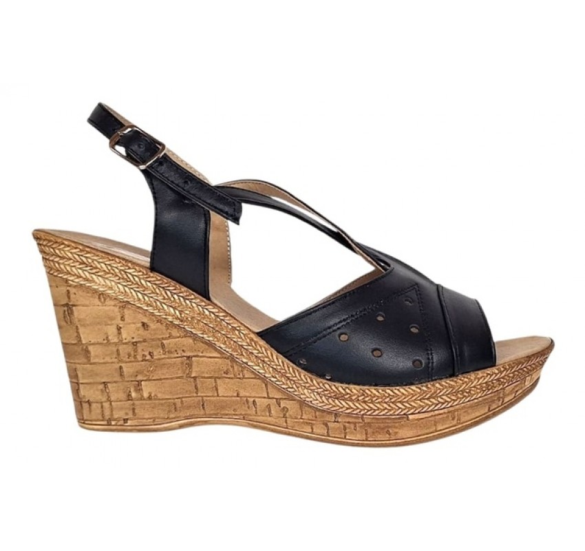 Sandale dama negre din piele naturala cu platforme de 8cm BVS45N