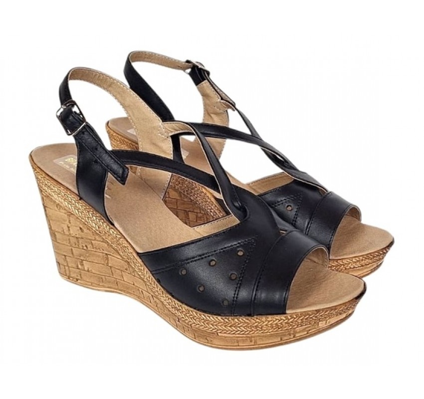 Sandale dama negre din piele naturala cu platforme de 8cm BVS45N