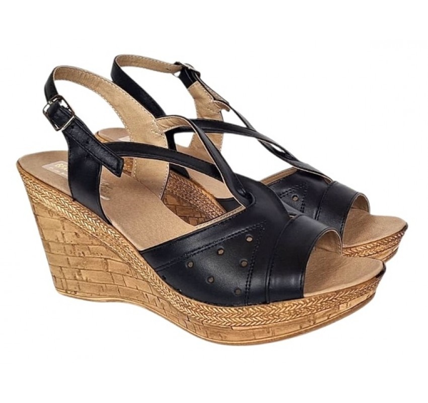 Sandale dama negre din piele naturala cu platforme de 8cm BVS45N