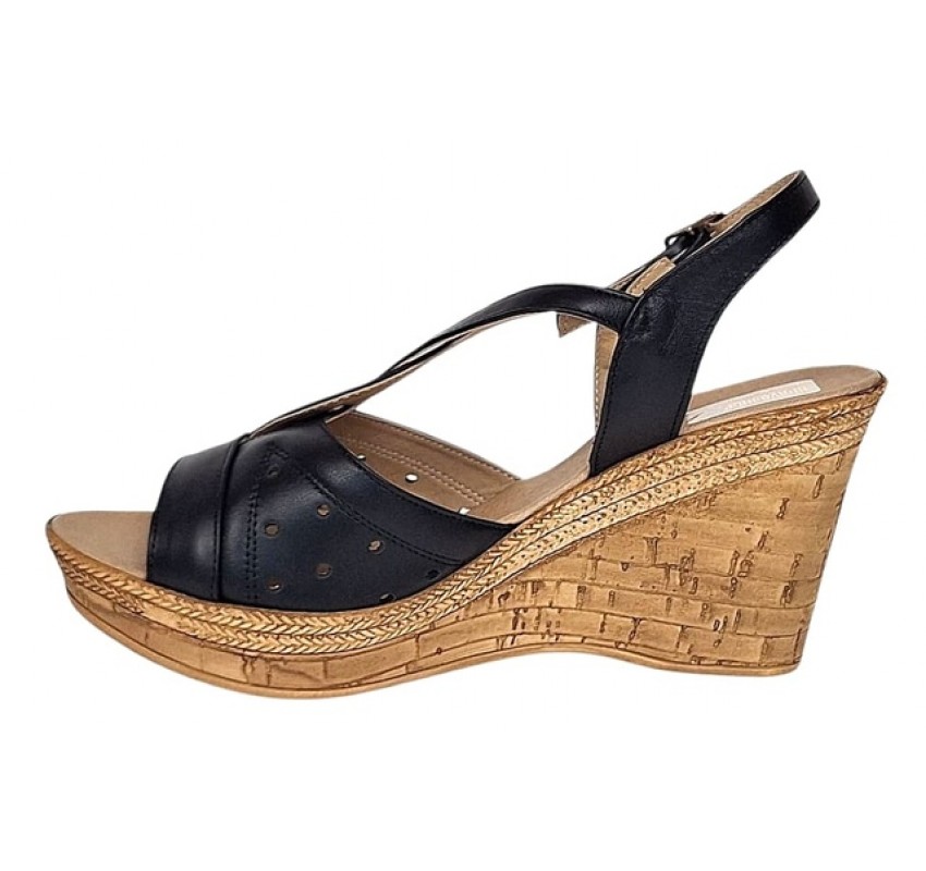 Sandale dama negre din piele naturala cu platforme de 8cm BVS45N