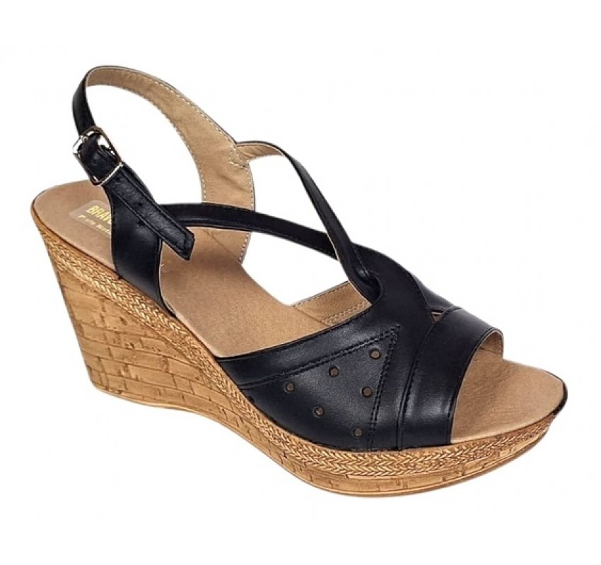 Sandale dama negre din piele naturala cu platforme de 8cm BVS45N