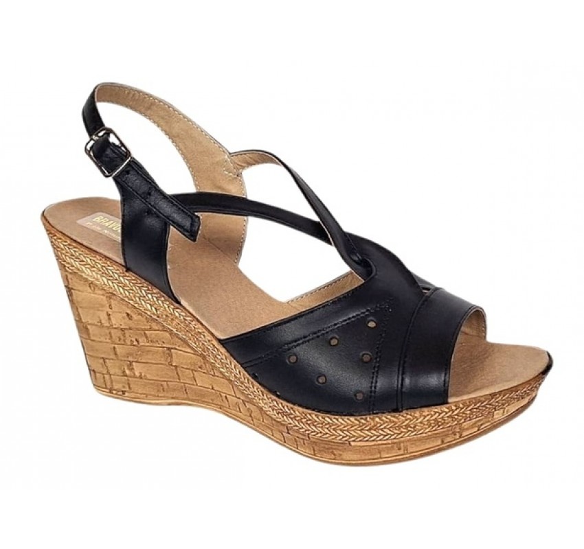 Sandale dama negre din piele naturala cu platforme de 8cm BVS45N