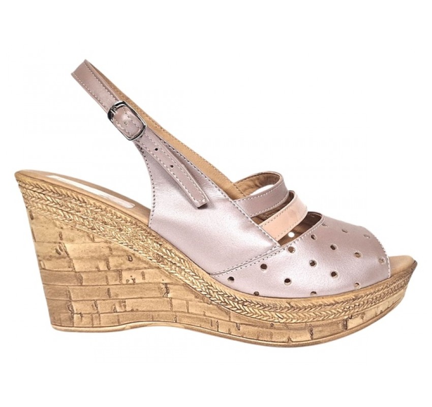 Sandale dama din piele naturala cu platforme de 8.5 cm Nude BVS46NUDL