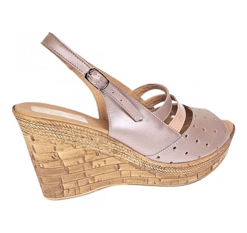 Sandale dama din piele naturala cu platforme de 8.5 cm Nude BVS46NUDL