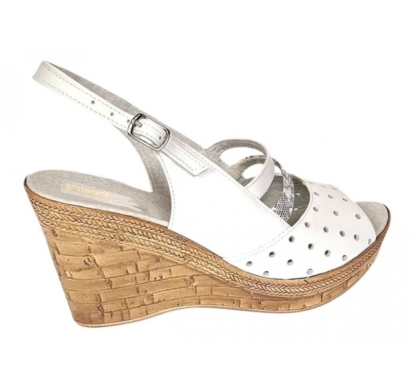 Sandale dama din piele naturala cu platforme de 8.5 cm Alb Floral BVS46XAF