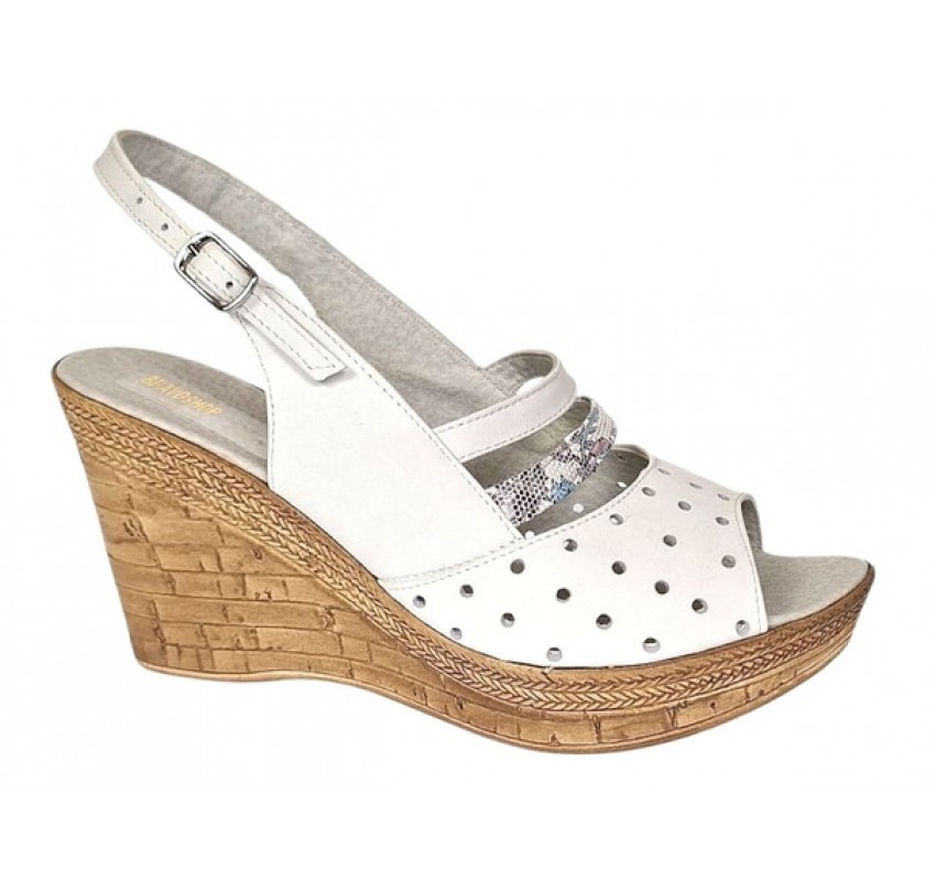 Sandale dama din piele naturala cu platforme de 8.5 cm Alb Floral BVS46XAF