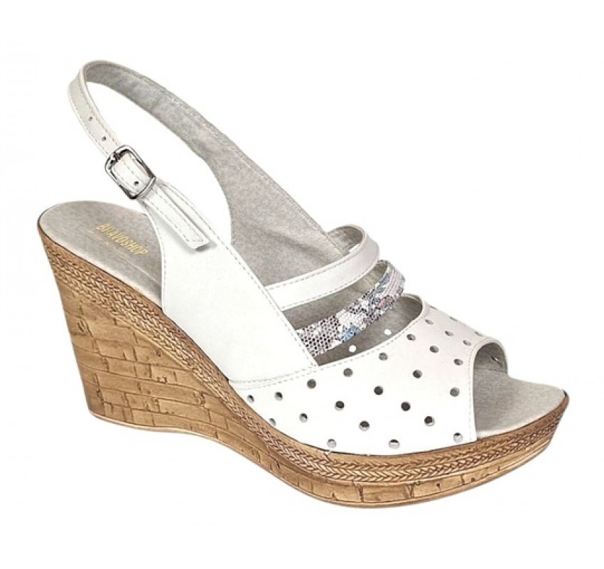 Sandale dama din piele naturala cu platforme de 8.5 cm Alb Floral BVS46XAF