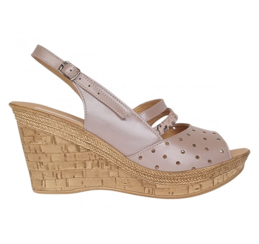 Sandale dama din piele naturala cu platforme de 8.5 cm Nude Floral BVS46XFN