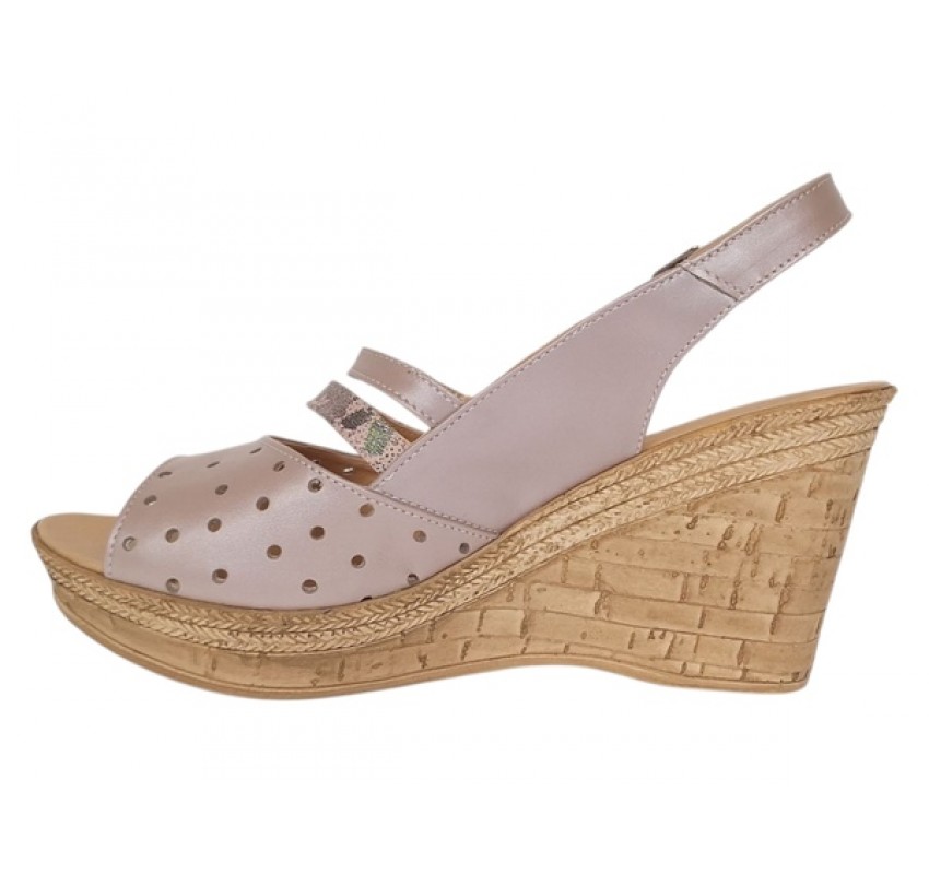 Sandale dama din piele naturala cu platforme de 8.5 cm Nude Floral BVS46XFN