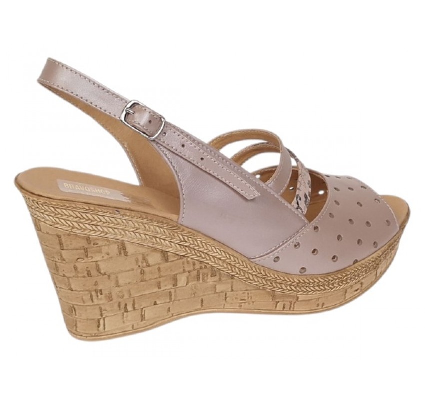 Sandale dama din piele naturala cu platforme de 8.5 cm Nude Floral BVS46XFN