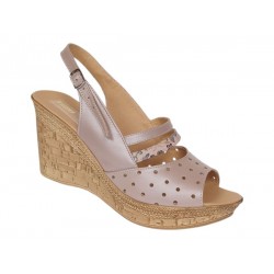 Sandale dama din piele naturala cu platforme de 8.5 cm Nude Floral BVS46XFN