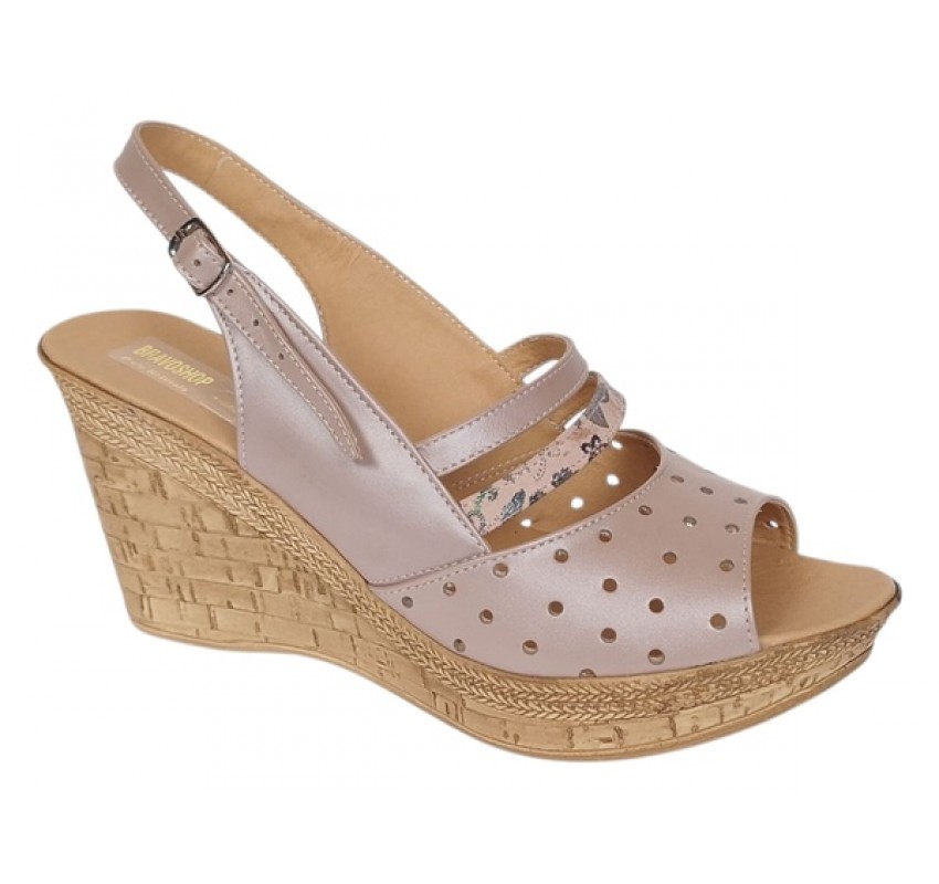 Sandale dama din piele naturala cu platforme de 8.5 cm Nude Floral BVS46XFN