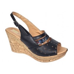 Sandale dama din piele naturala cu platforme de 8.5 cm Negru Floral BVS46XNF