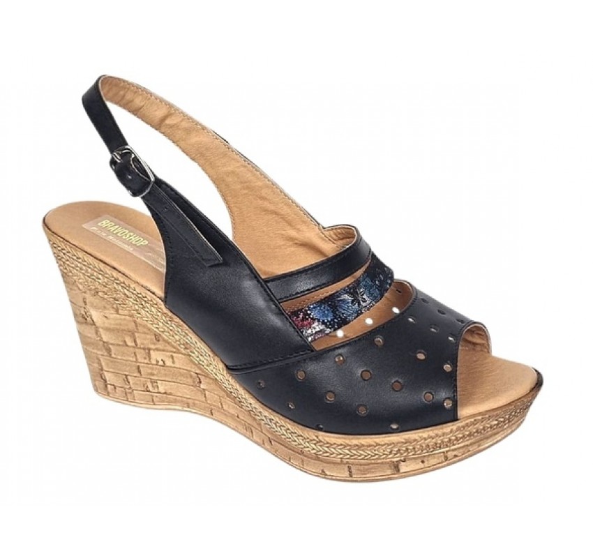 Sandale dama din piele naturala cu platforme de 8.5 cm Negru Floral BVS46XNF