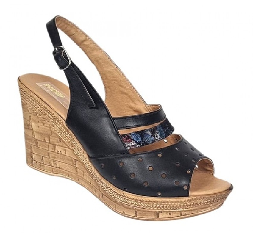 Sandale dama din piele naturala cu platforme de 8.5 cm Negru Floral BVS46XNF