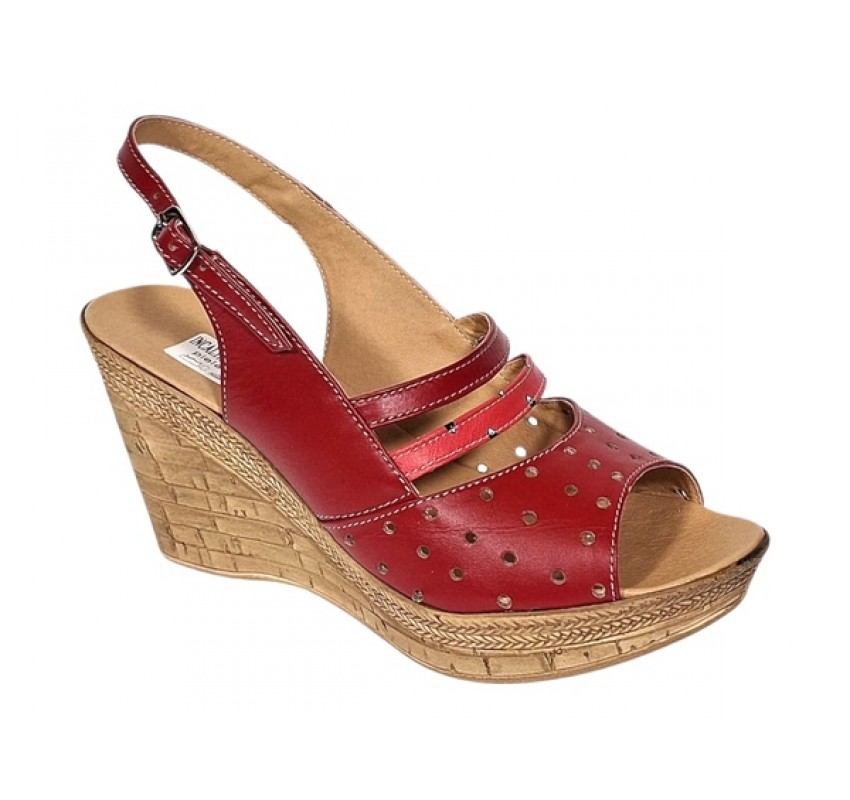 Sandale dama din piele naturala cu platforme de 8.5 cm Rosu BVS46XR