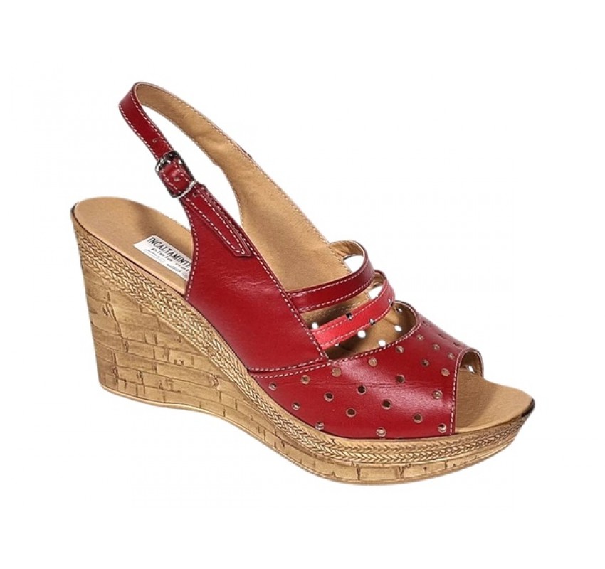 Sandale dama din piele naturala cu platforme de 8.5 cm Rosu BVS46XR