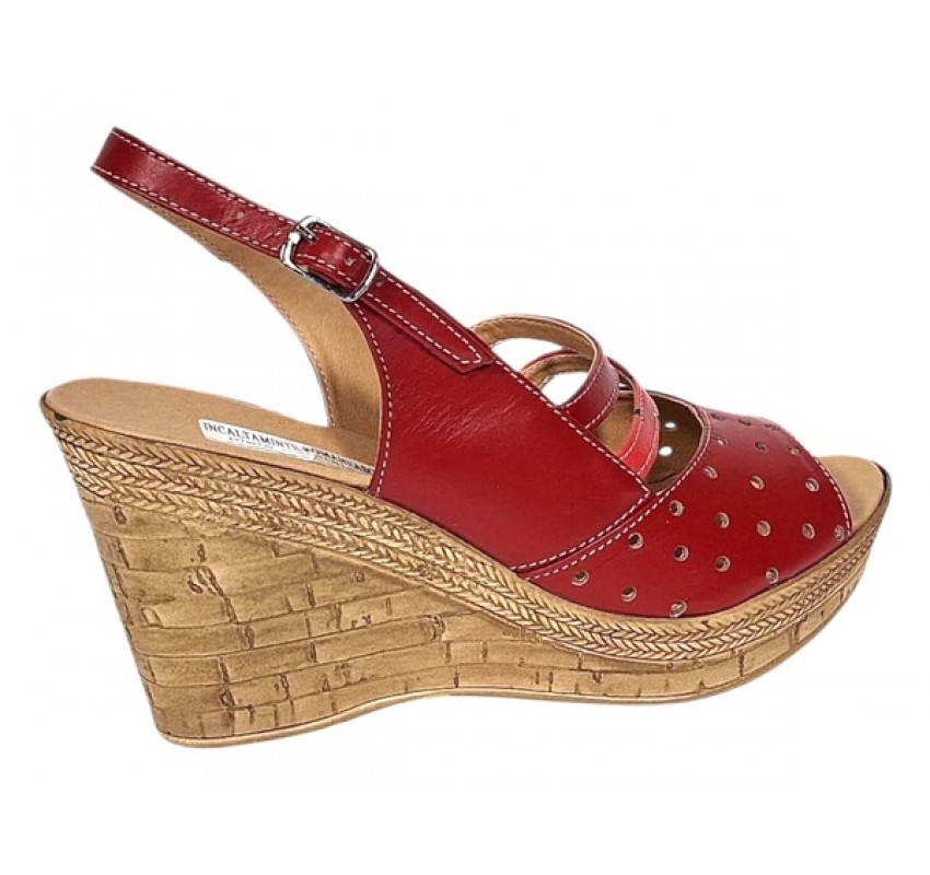 Sandale dama din piele naturala cu platforme de 8.5 cm Rosu BVS46XR