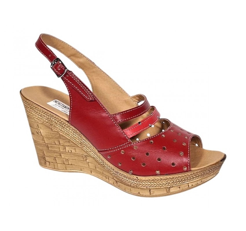 Sandale dama din piele naturala cu platforme de 8.5 cm Rosu BVS46XR