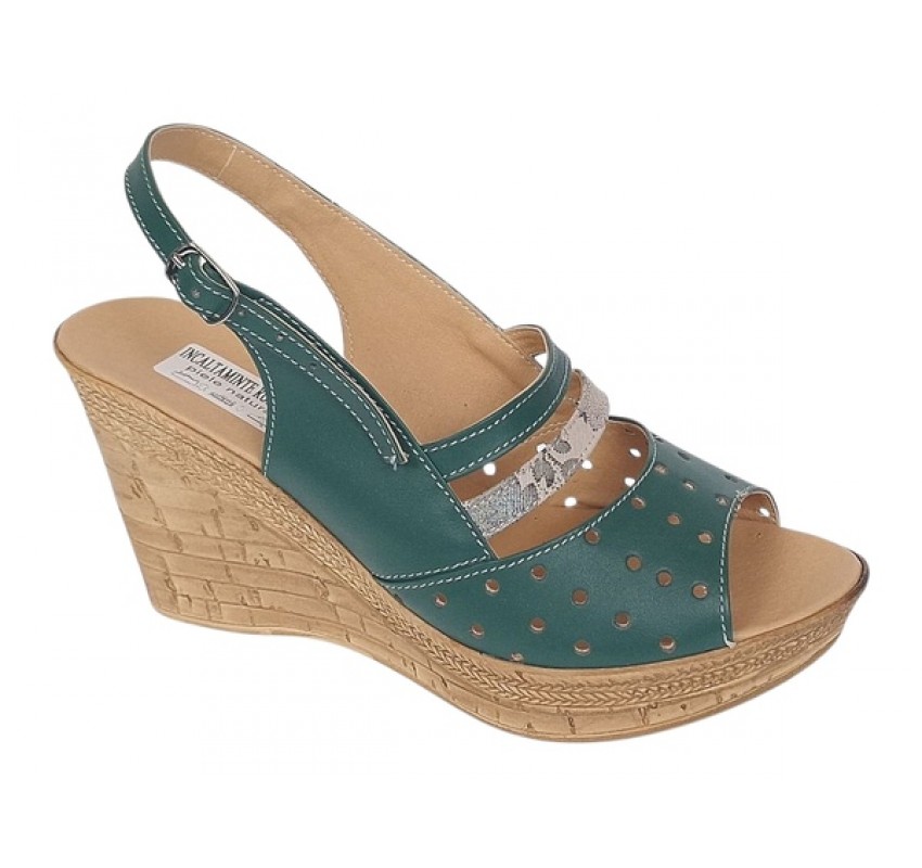 Sandale dama din piele naturala cu platforme de 8.5 cm Verde Color BVS46XV
