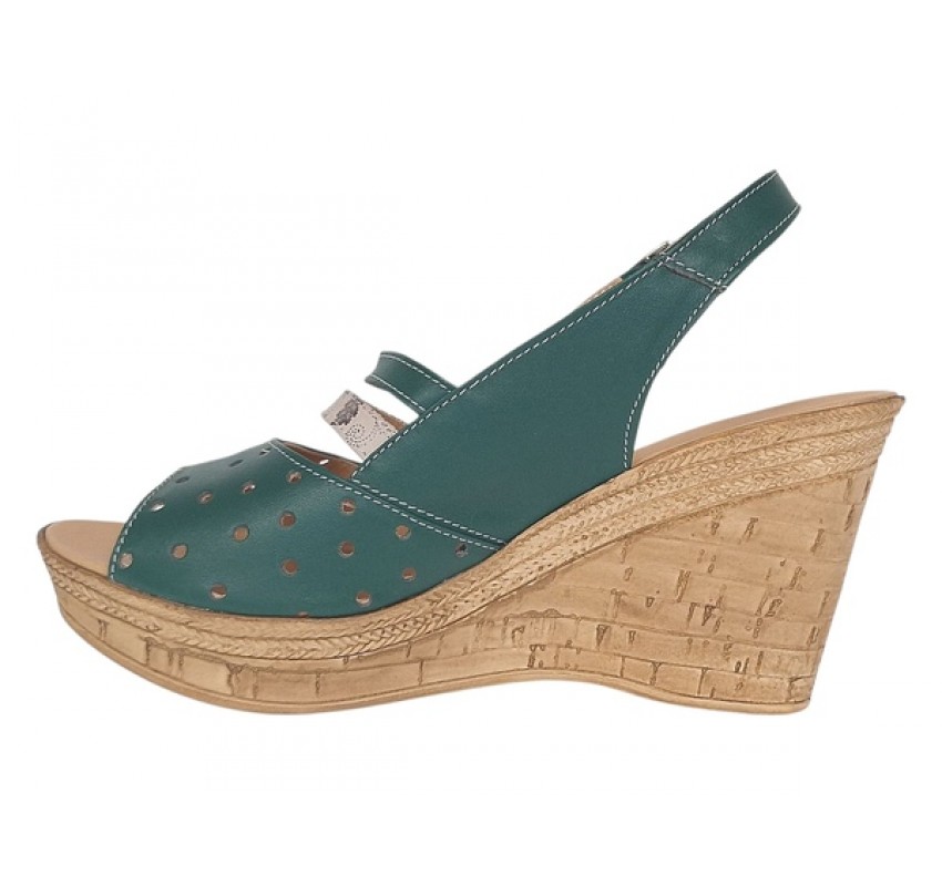 Sandale dama din piele naturala cu platforme de 8.5 cm Verde Color BVS46XV
