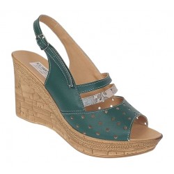 Sandale dama din piele naturala cu platforme de 8.5 cm Verde Color BVS46XV