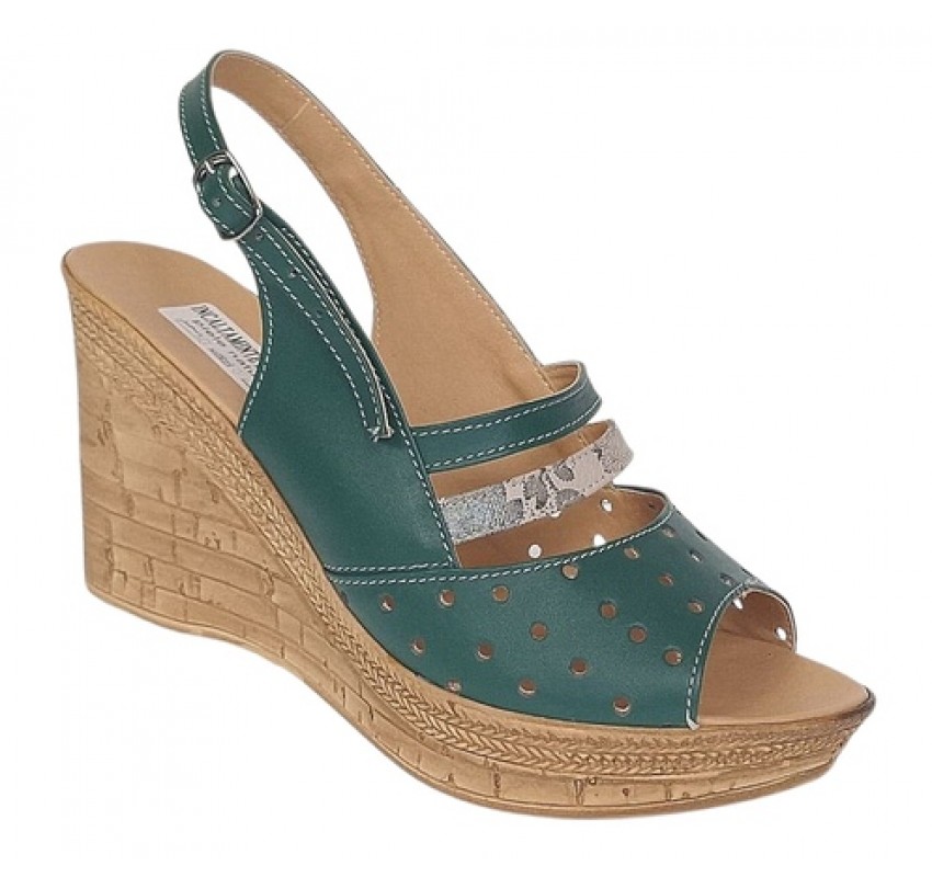 Sandale dama din piele naturala cu platforme de 8.5 cm Verde Color BVS46XV