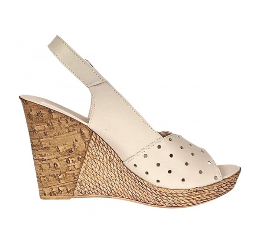 Sandale dama din piele naturala cu platforme de 10cm Bej Blue Floral BVS47BXF