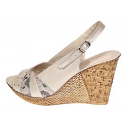 Sandale dama din piele naturala cu platforme de 10cm Bej Verde Floral BVS47BXV