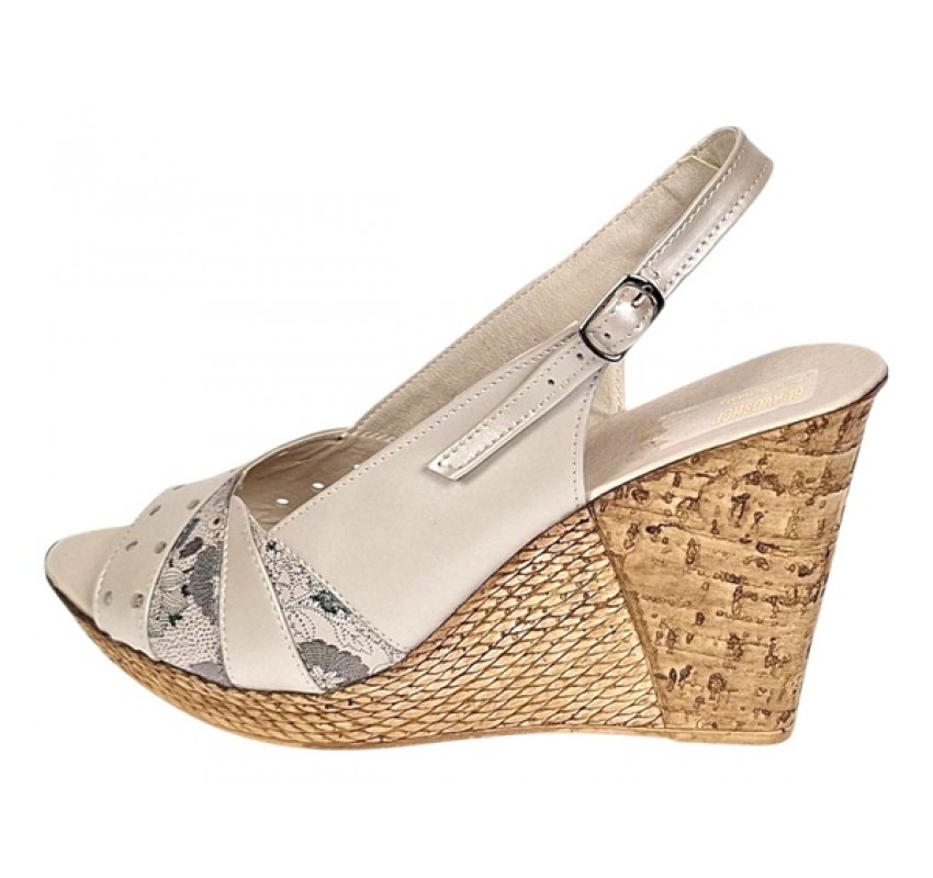 Sandale dama din piele naturala cu platforme de 10cm Bej Verde Floral BVS47BXV