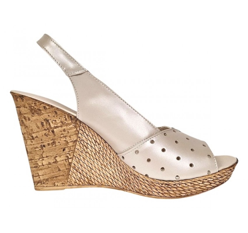 Sandale dama din piele naturala cu platforme de 10cm Bej Verde Floral BVS47BXV