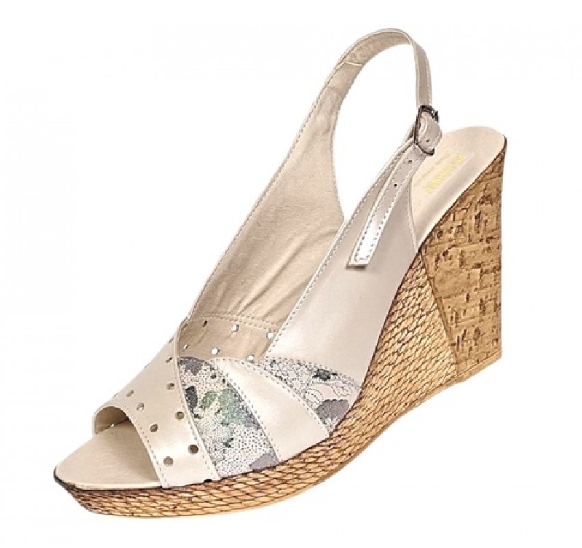 Sandale dama din piele naturala cu platforme de 10cm Bej Verde Floral BVS47BXV