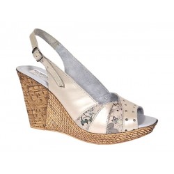 Sandale dama din piele naturala cu platforme de 10cm Crem Sidefat Floral BVS47CXF