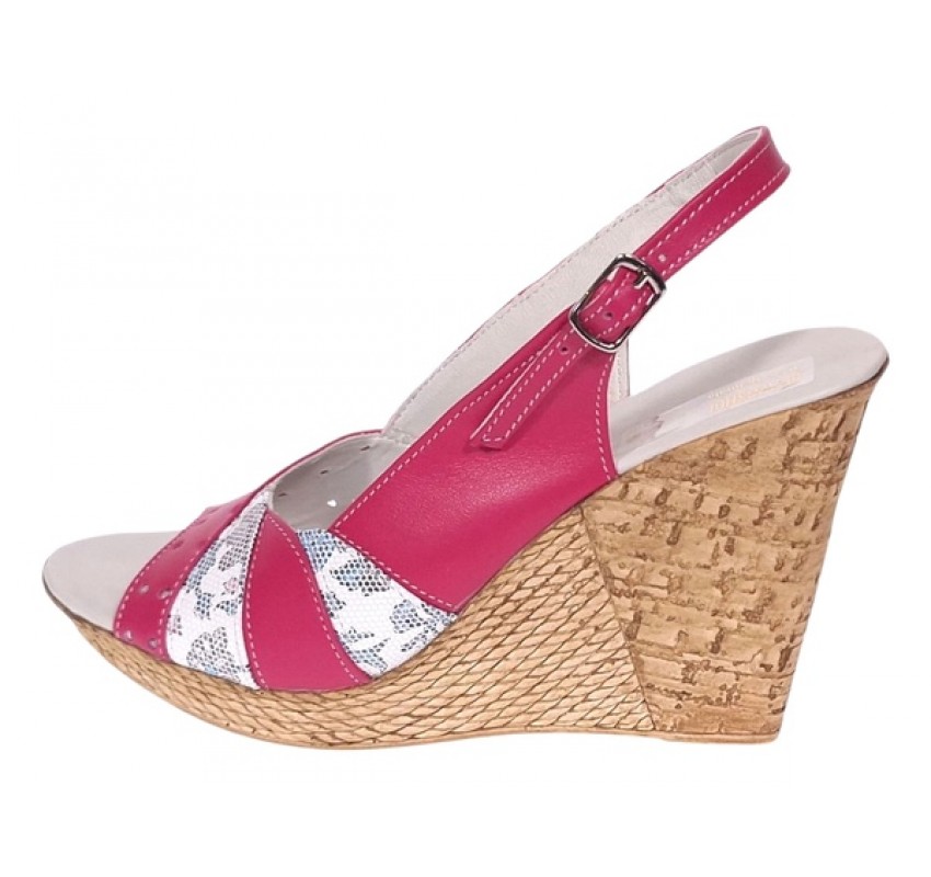 Sandale dama din piele naturala cu platforme de 10cm Roz Floral BVS47IVR