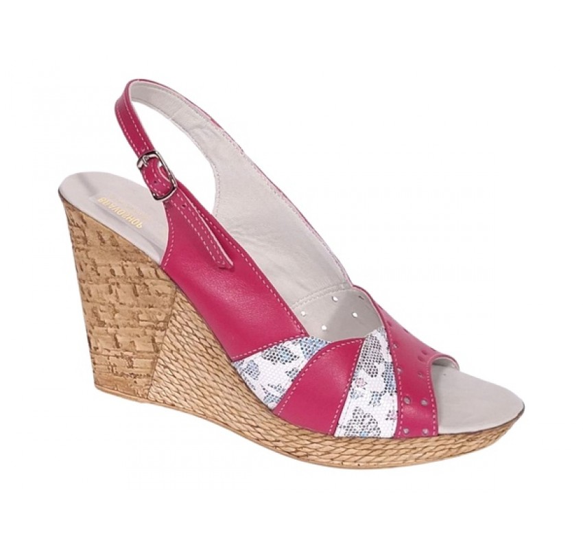 Sandale dama din piele naturala cu platforme de 10cm Roz Floral BVS47IVR