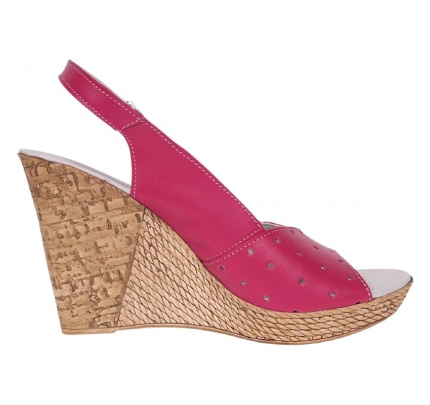 Sandale dama din piele naturala cu platforme de 10cm Roz Floral BVS47IVR