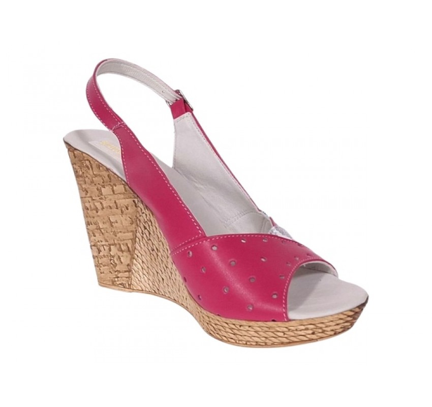 Sandale dama din piele naturala cu platforme de 10cm Roz Floral BVS47IVR