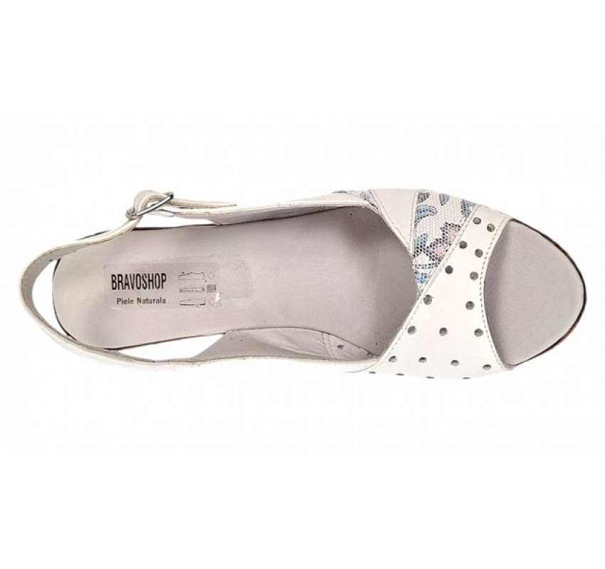Sandale dama din piele naturala cu platforme de 10cm Alb Floral BVS47XA
