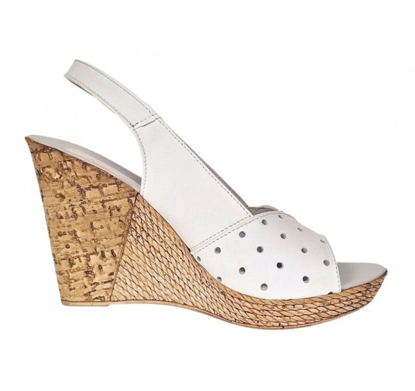 Sandale dama din piele naturala cu platforme de 10cm Alb Floral BVS47XA