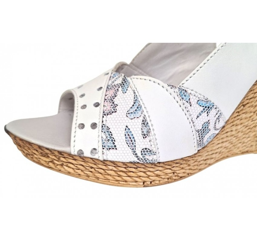 Sandale dama din piele naturala cu platforme de 10cm Alb Floral BVS47XA