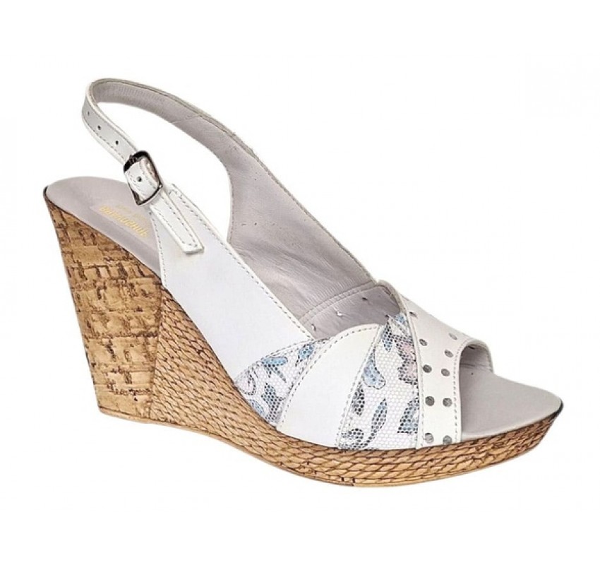 Sandale dama din piele naturala cu platforme de 10cm Alb Floral BVS47XA
