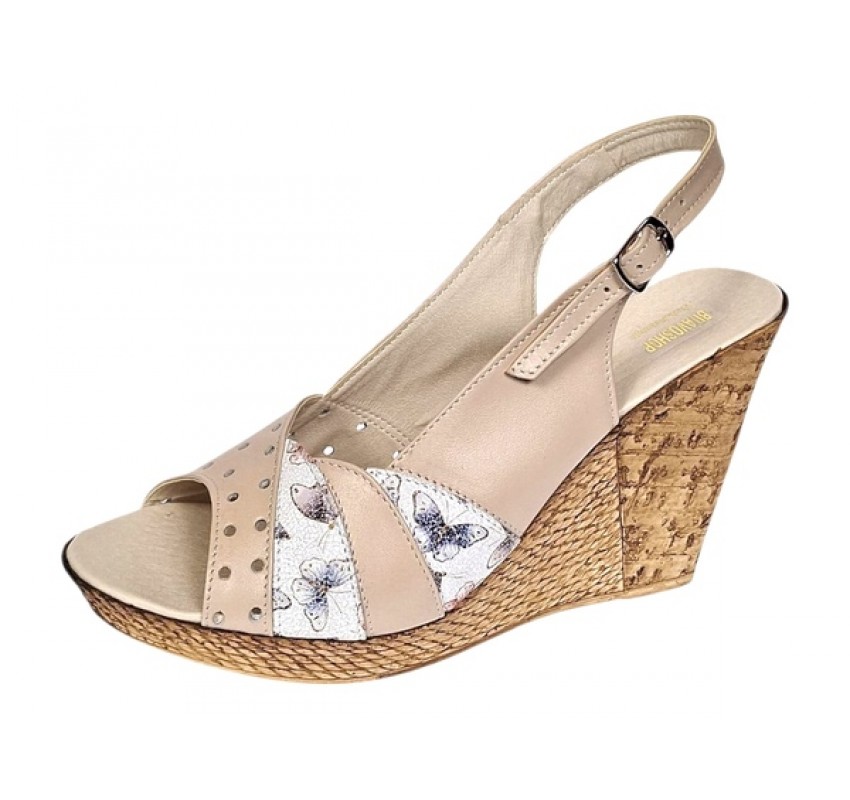 Sandale dama din piele naturala cu platforme de 10cm Bej Color BVS47XBF