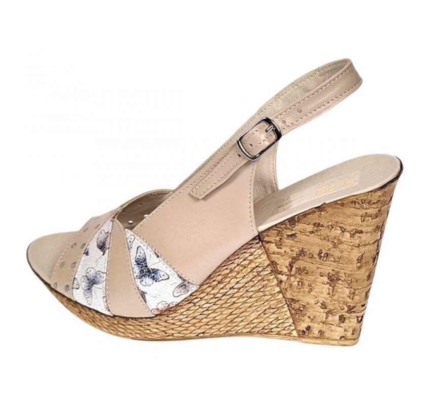 Sandale dama din piele naturala cu platforme de 10cm Bej Color BVS47XBF