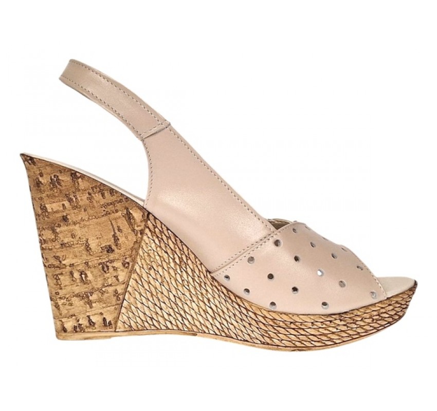 Sandale dama din piele naturala cu platforme de 10cm Bej Color BVS47XBF